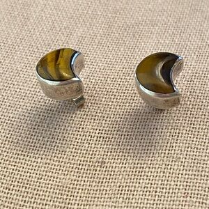 Signed Tigereye 925 sterling silver moon earrings